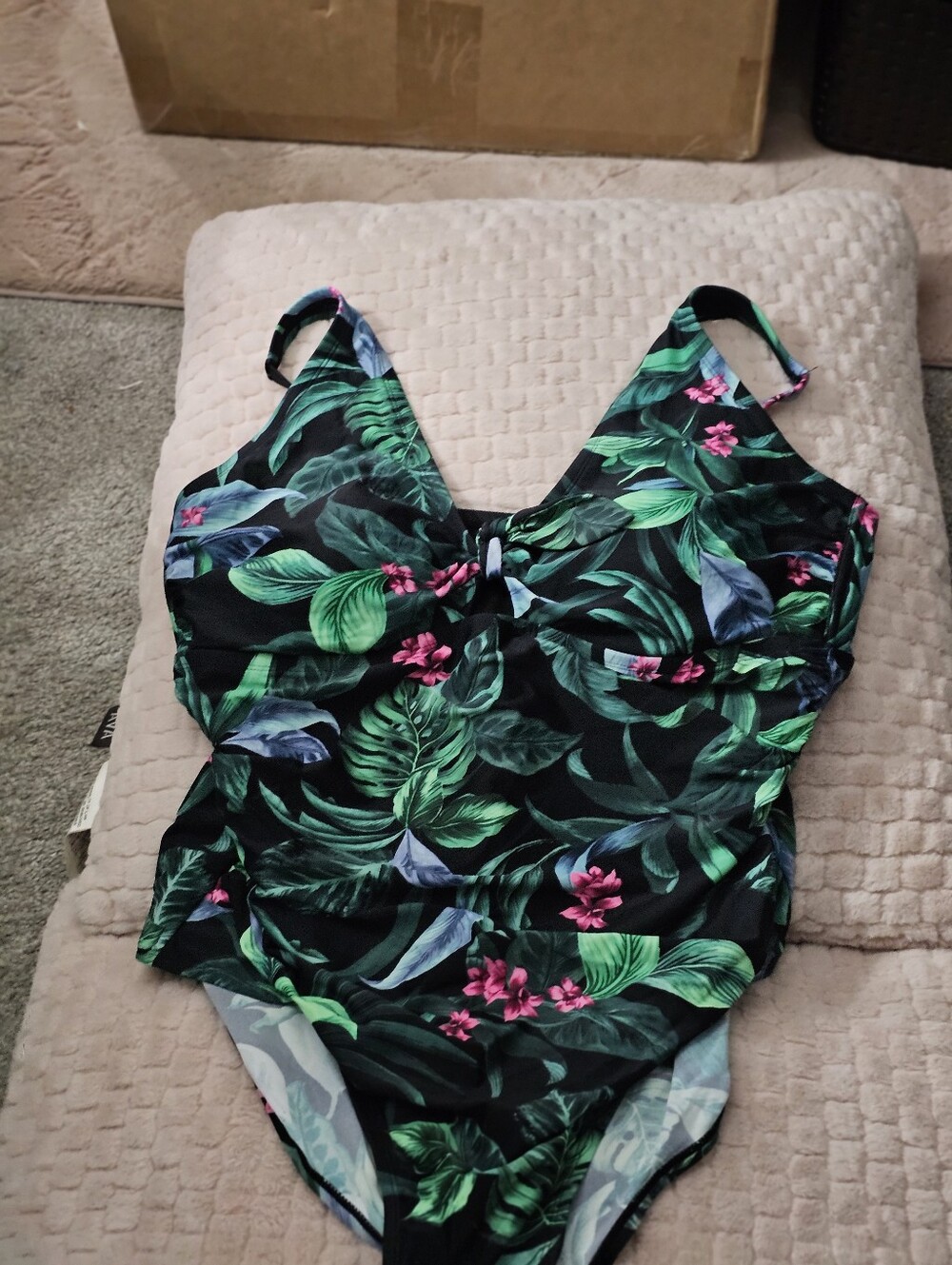 Tropical Leaf & Floral One-Piece Swimsuit - Green/Pink